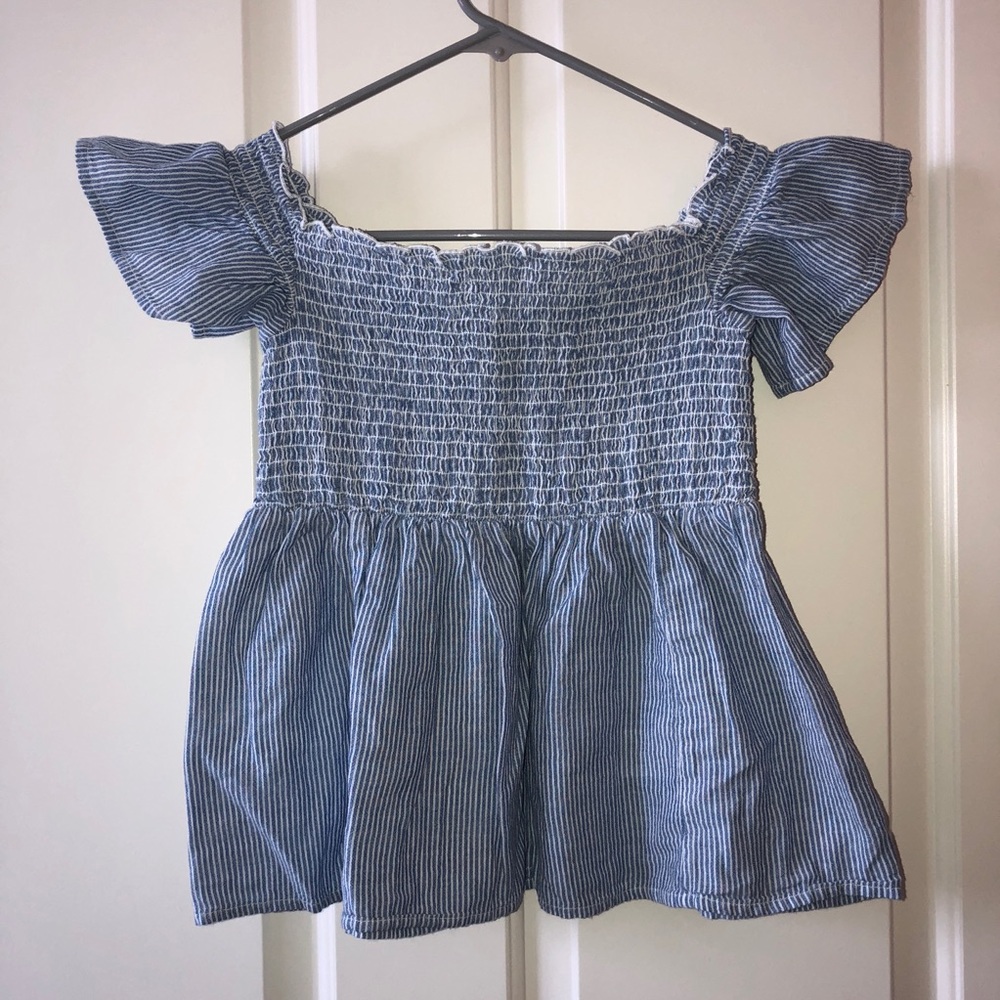 Blur&white stripe off-the-shoulder top